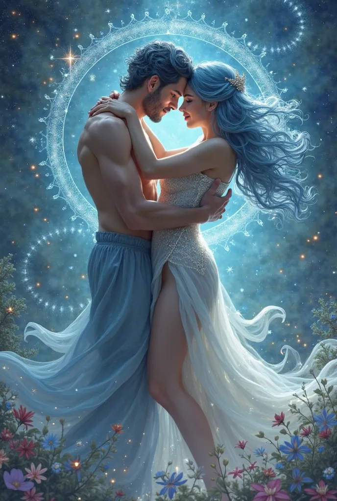 Sexy aquarius goddess hugging a sexy Virgo man 