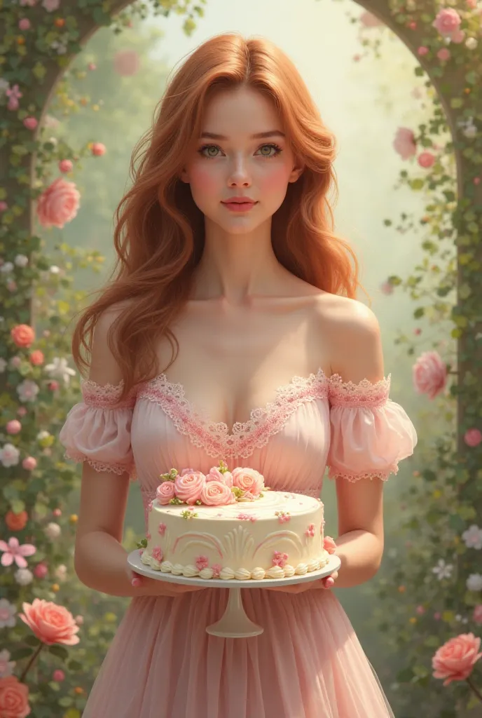 Rose with a cake in her hand