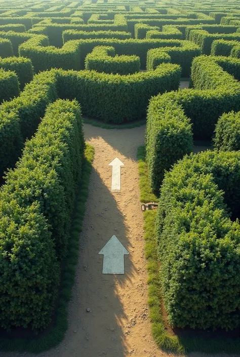 A Labyrinth of Bushes, with two arrows in the opposite direction, that is, one looks to the left and the other to the right, pointing out two paths that lead you to the exit, But there are more good or better paths