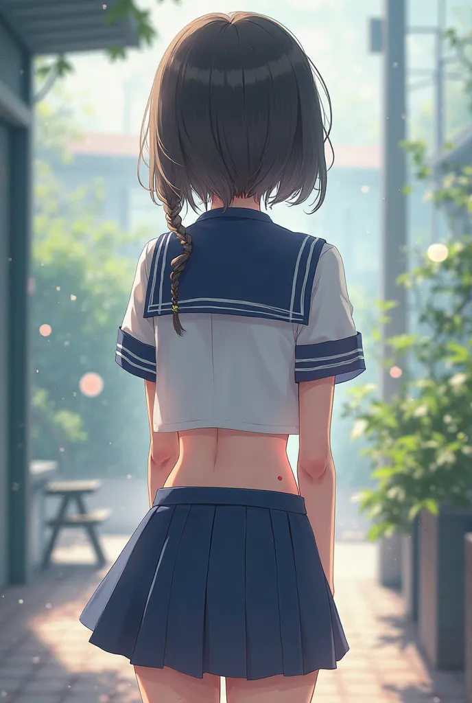 Anime schoolgirl, seen from behind,  marked abdomen,  figure