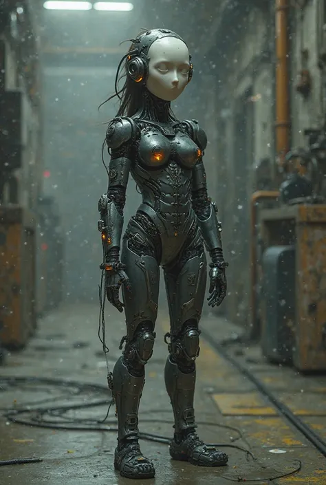 Girl converted into a cyborg slave, she has a blank expression