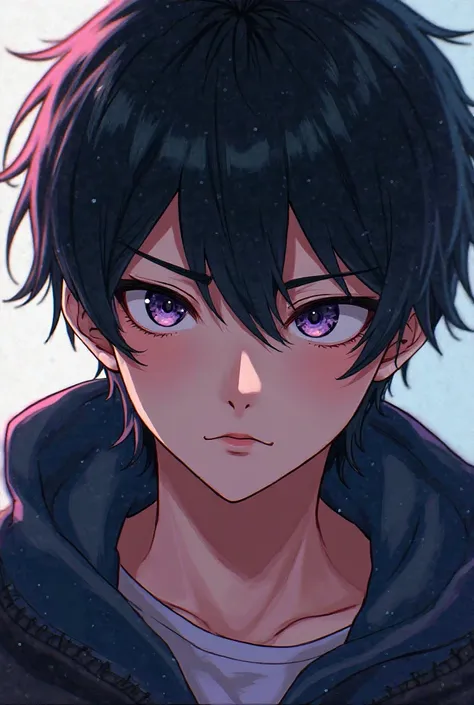 Anime gamer boy with short and black hair with slamted eyes