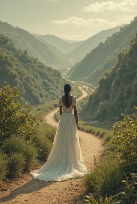 Vidéo d'une jeune femme noire qui est seule sur un chemin puis se marie et avance seule malgré qu'elle est mariée 