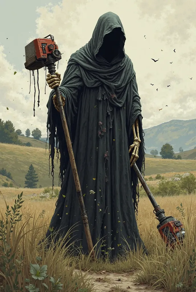 drawing for the company the reaper illustration a rural reaper with a brushcutter 