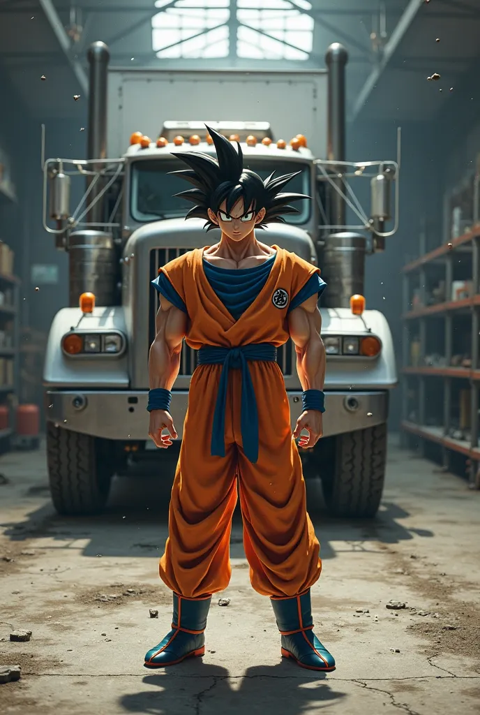 Aza Goku using the truck in a realistic room