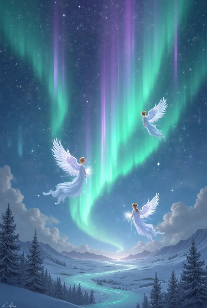 Aurora Borealis with angels