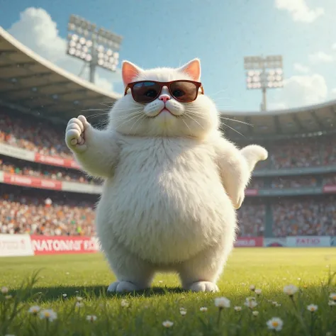 Fat white cat wearing sunglasses is a big success in NDVspak tournament cricket

8K、 real 