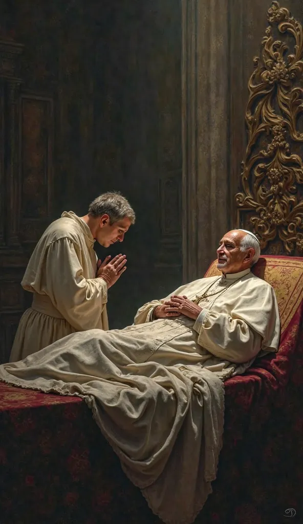 a person praying, and the bedridden pope