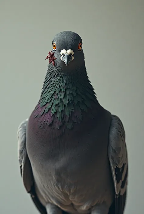 A pigeon with the face of a black man is cut on the face