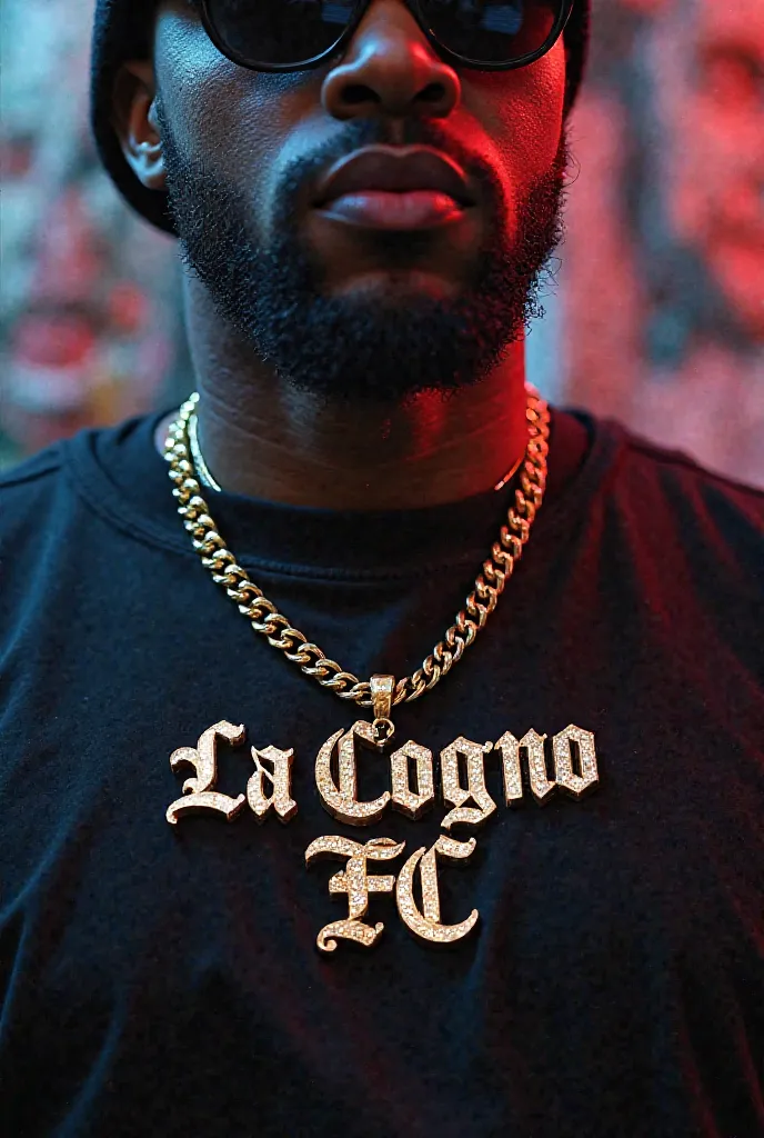 Make a rapper necklace with the words LA COGNA FC written on it