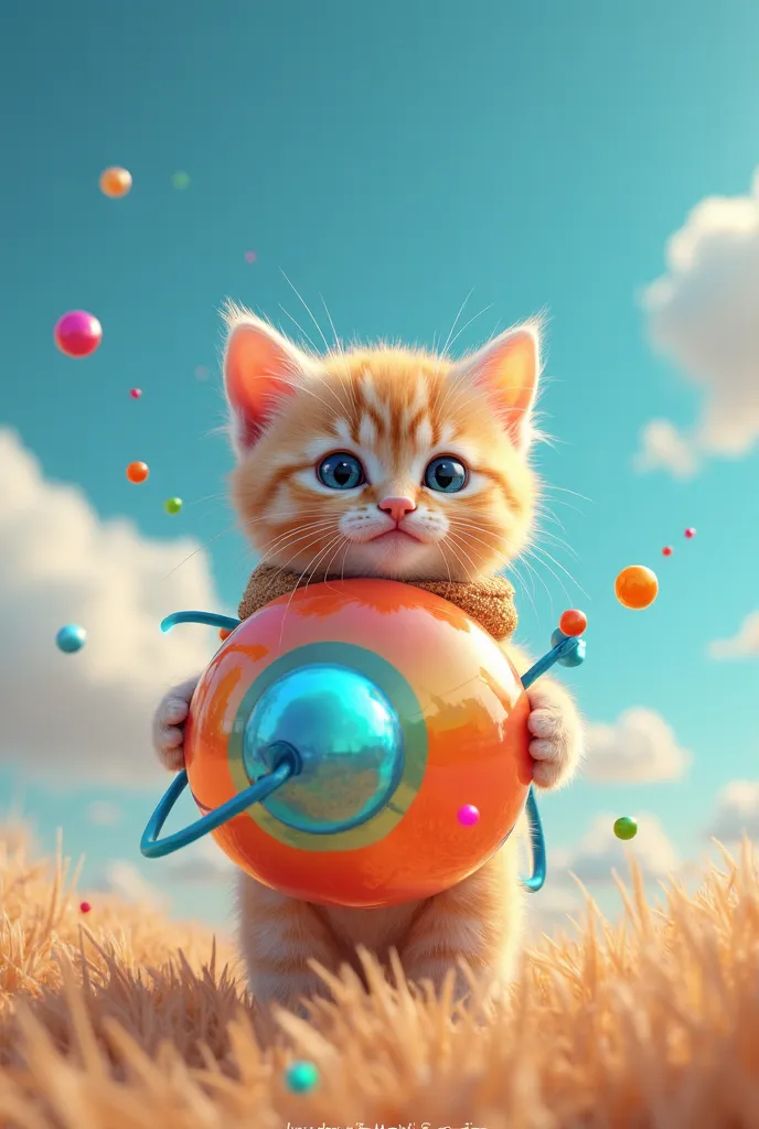 kitten　cute　Atom costume　Sky background　Real