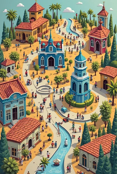 Create a map of Coyoacán, where you only highlight tourist places such as Frida Kahlo's house with a caricature-style image, etc.