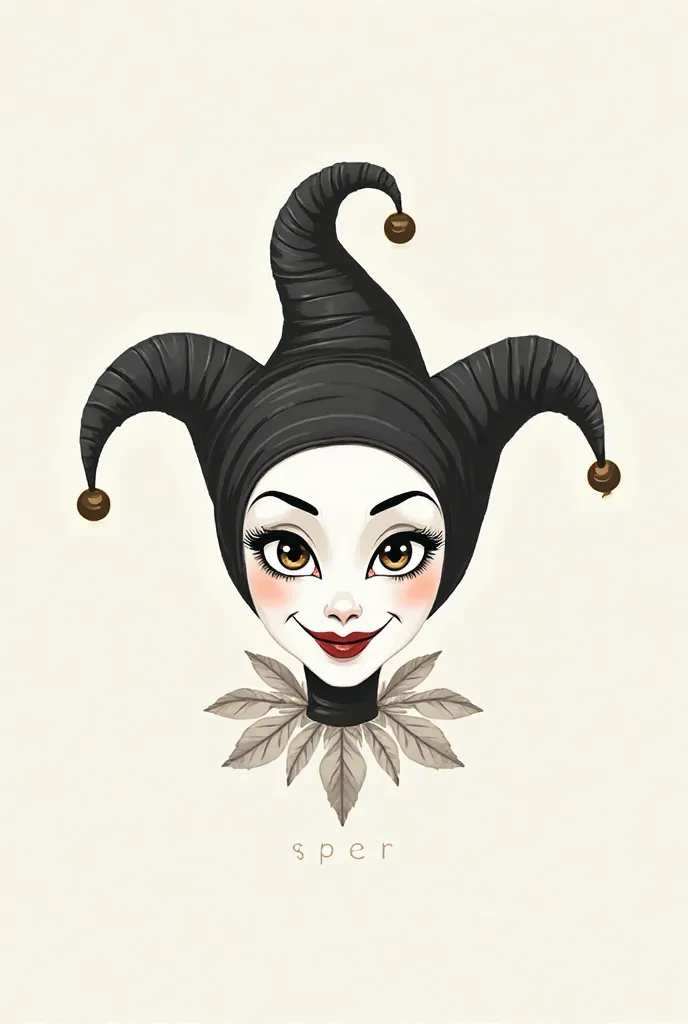 Logo with a jester girl. Just the face,a cunning smile and minimalism