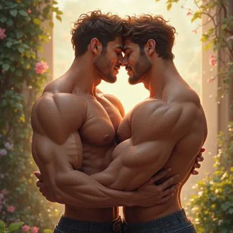  Happiness of gay love in a muscular hug 