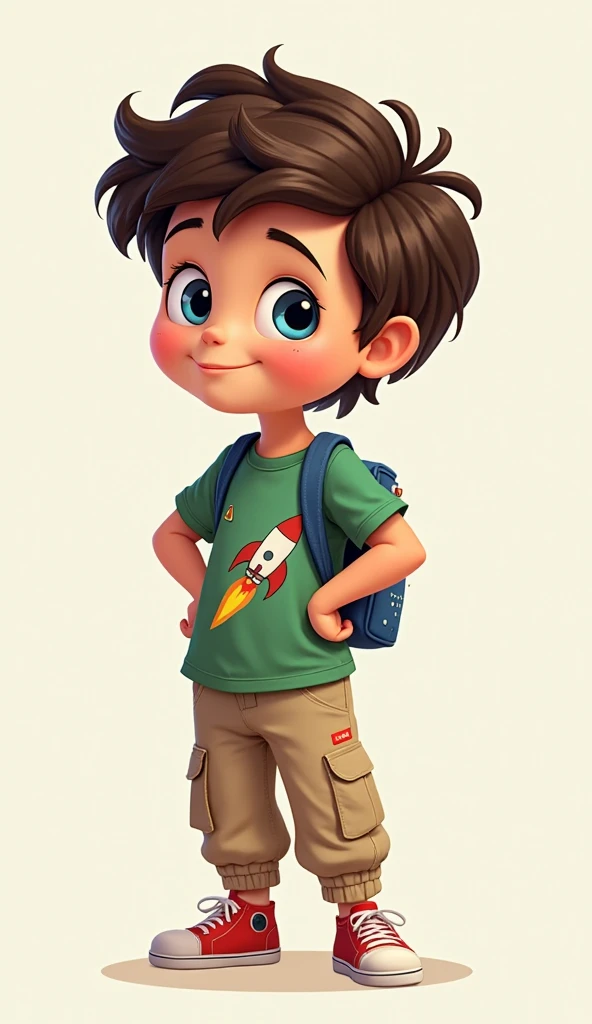 create a boy named Leo

Physical Appearance:

Age: About .
Height and Build: A little shorter than Luna, with a stocky build.
Hair: Short, wavy, dark brown, often charmingly messy.
Eyes: Light blue, conveying enthusiasm and admiration.
Attire: Wears a gree...