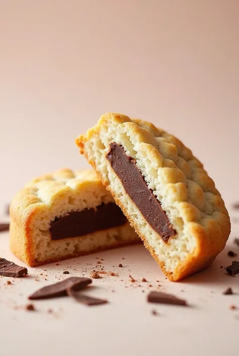 Halved cookie with chocolate filling 