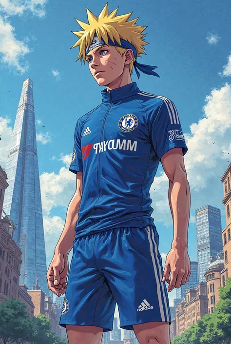 I want you to draw Naruto with the Chelsea FC kit 