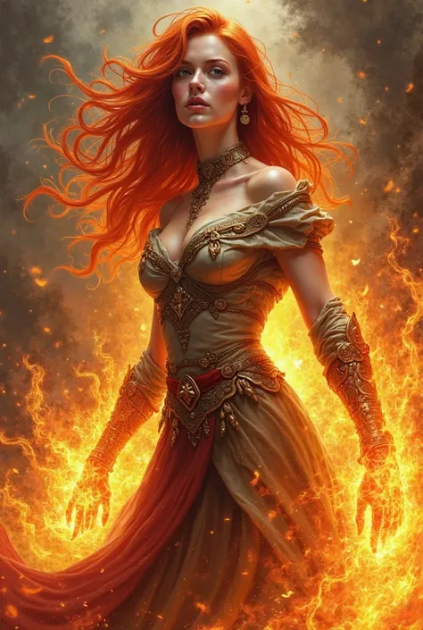 Fantasy redhead woman with power of fire.