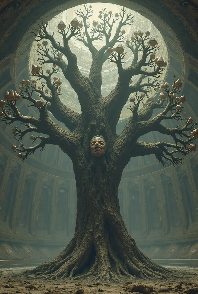 A wise tree in the dome and on the branches of a cone 