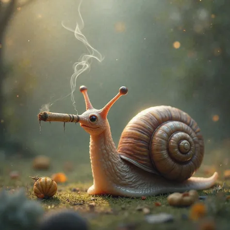 Sweet snail with joint in mouth, Masterpiece, UHD, red eyes 