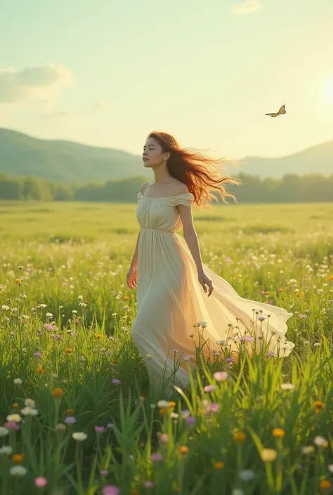 A woman walking through a field