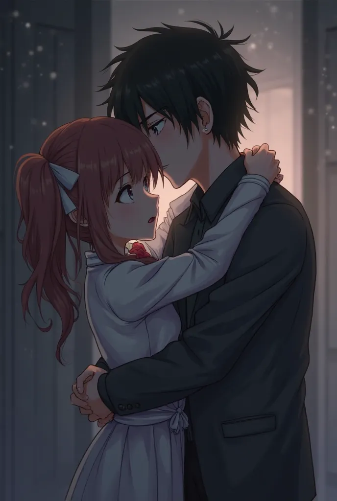 A girl hugging katagiri yuichi from tomodachi game manga