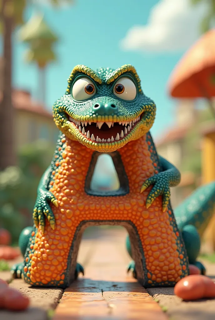 Letter A + Alligator, snapping wide. ( cartoon 3d)