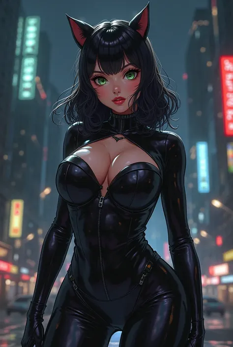 plump boobs, sexy, anime girl, DC catwoman, realistic