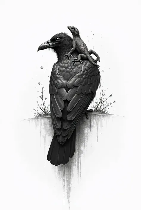 Here is already beyond the limits of reality psr a lot. But I like the idea. However, draw a sketch of a black and white tattoo on a white background. Sketch Thought, that a crow crouches and on her back her companion a lizard