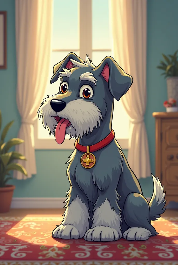 I need you to create a Chinese-style comic book for me where the characters are very lively and super cute. My comic is about a gray schnauzer dog called Merlina. She was originally a pearl  from the street and was sad, but one day a family arrived and res...