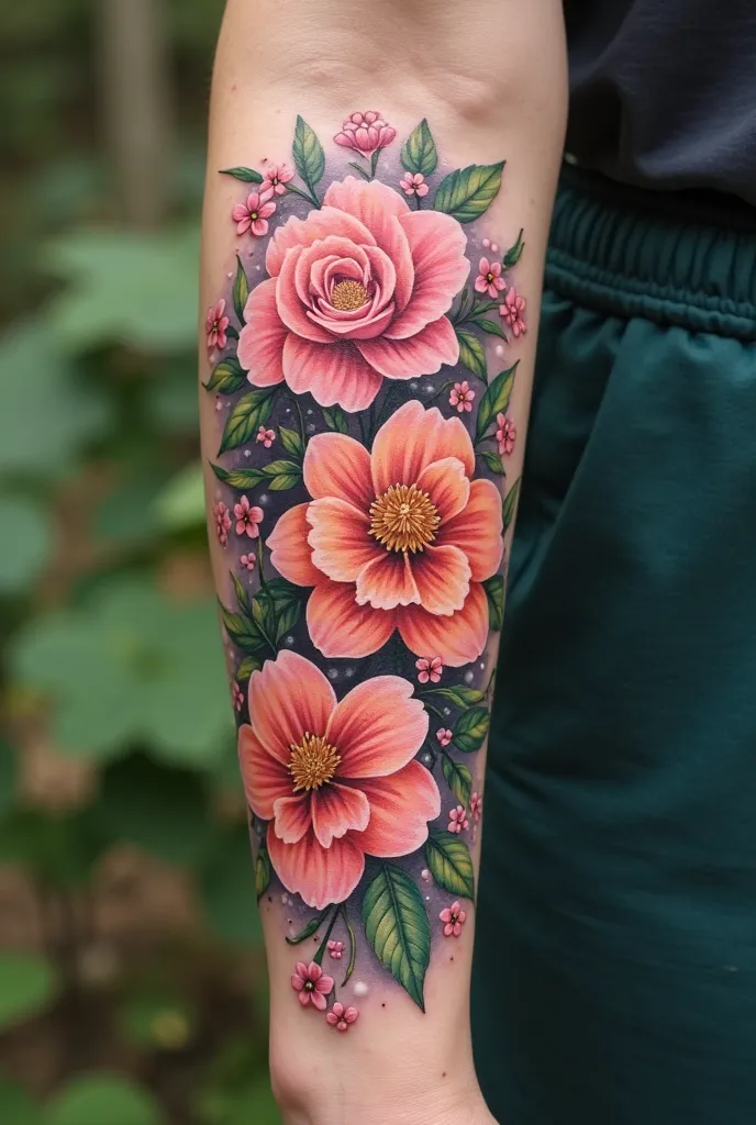 I want the background to be flowers and to be on the front of the forearm