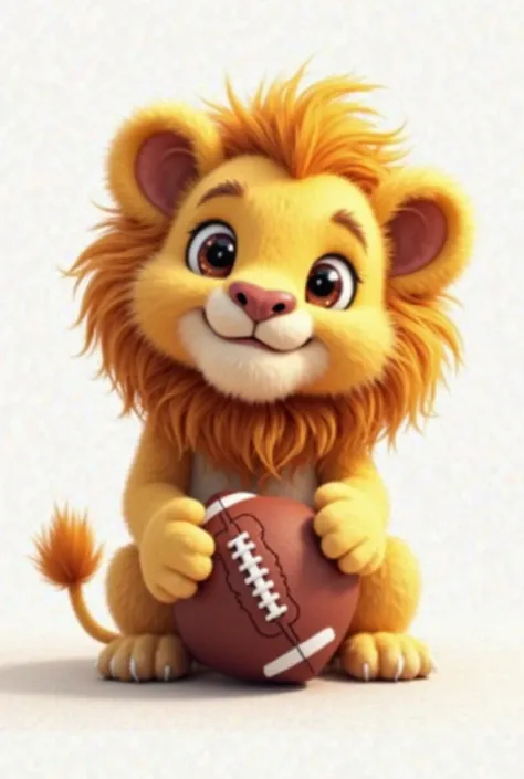 Cute safari lion with american football and white background