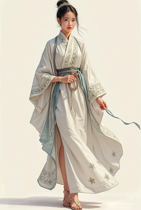 Draw perfect detail fashion sketches. Mongolian girl put on modern short deel.