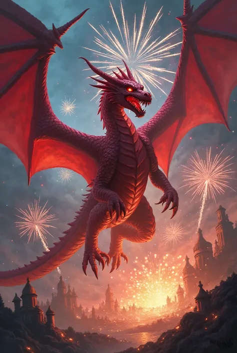 Image with a red dragon with fireworks written Forbidden Theft