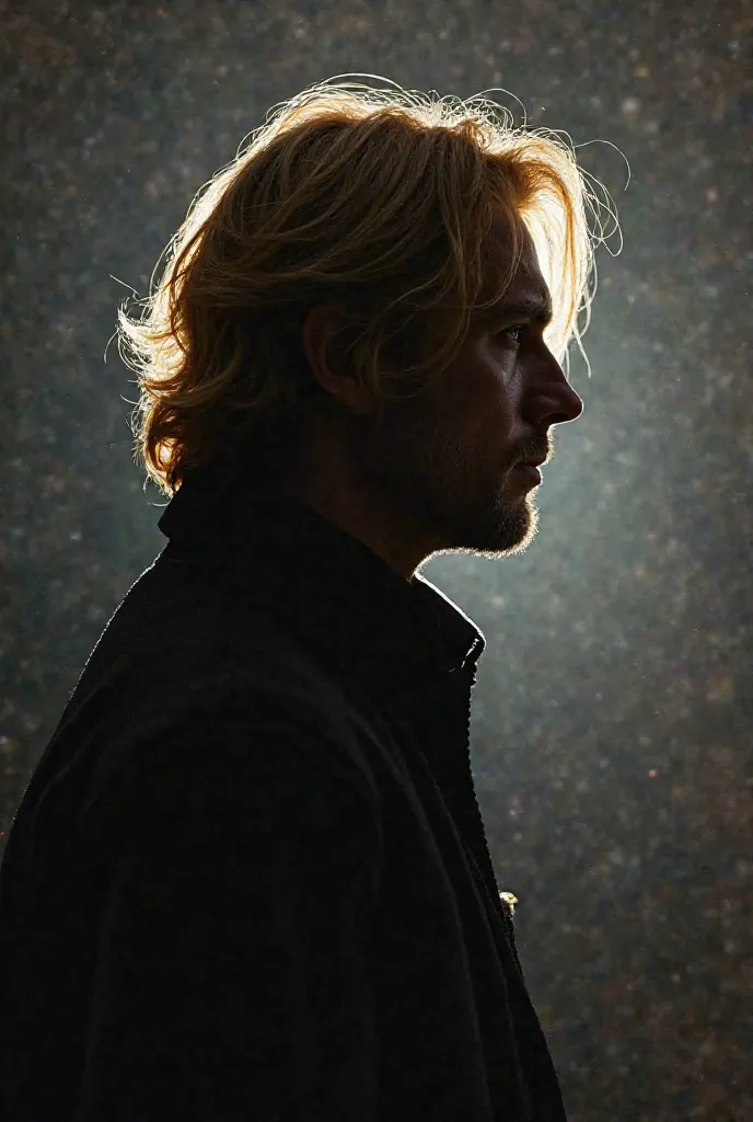  Silhouette of a blond man with straight hair who is a theoretical and scientific physicist, mathematical, 8K, ultrahd, very detailed very realistic,  real effects 