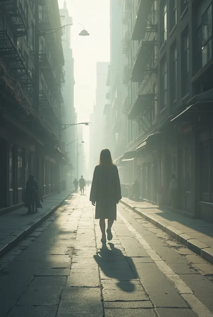 A person with a light shadow walking on the street