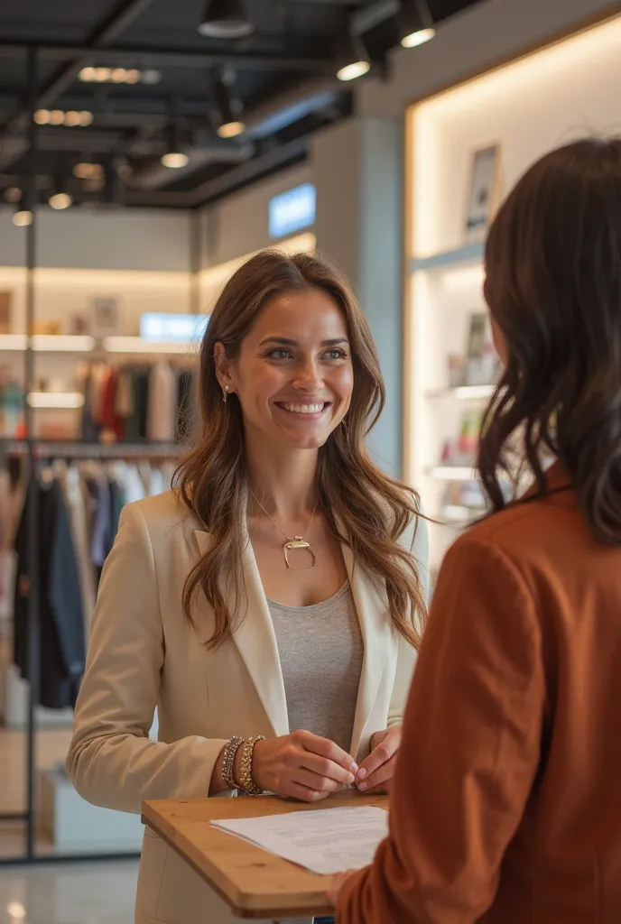 Promotion of a clothing store with a saleswoman