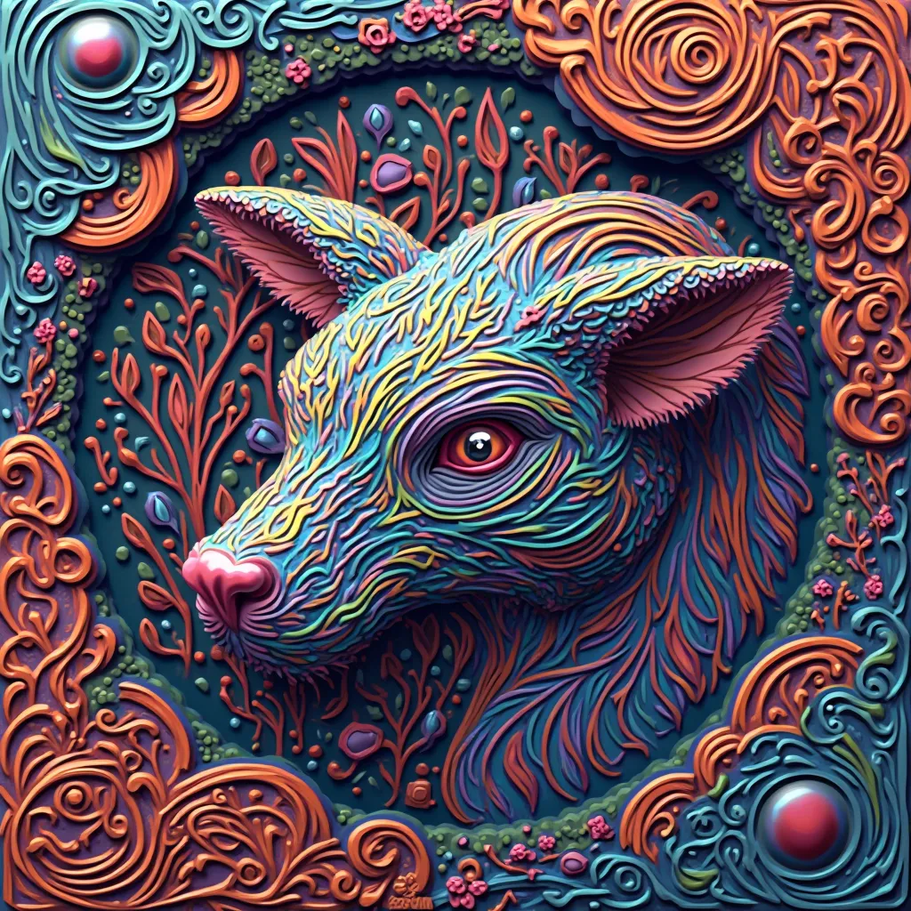 NFT 3d woodcut colorful flashy animal