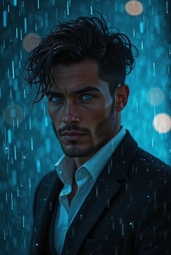 8K, complex,  elegant, highly detailed, majestic, digital photography, Surreal painting, Defeat the magic, Sinuous Lightning, (masterpiece, side light,  thin and beautiful eyes : 1.2), hdr, (Brilliant blue eyes)),  lawyer, (bright tattoo), handsome boy, ca...