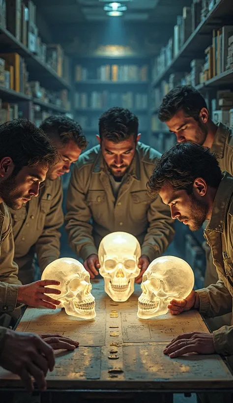 Archaeologists analyzing crystal skulls