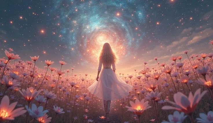 A field of cosmic flowers that open at the touch of a traveling spirit.