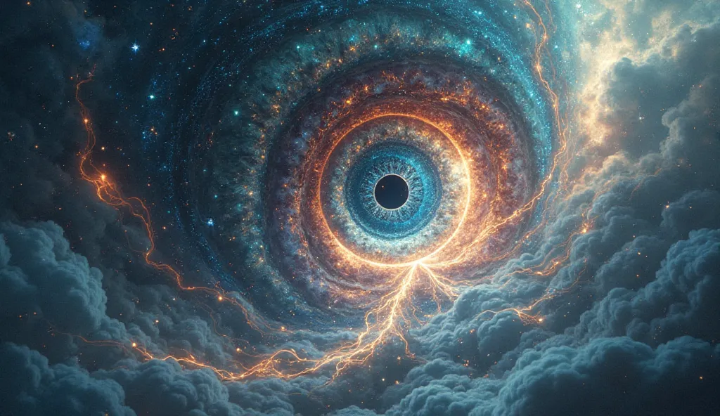 A giant cosmic eye reflecting the infinite dance of existence.