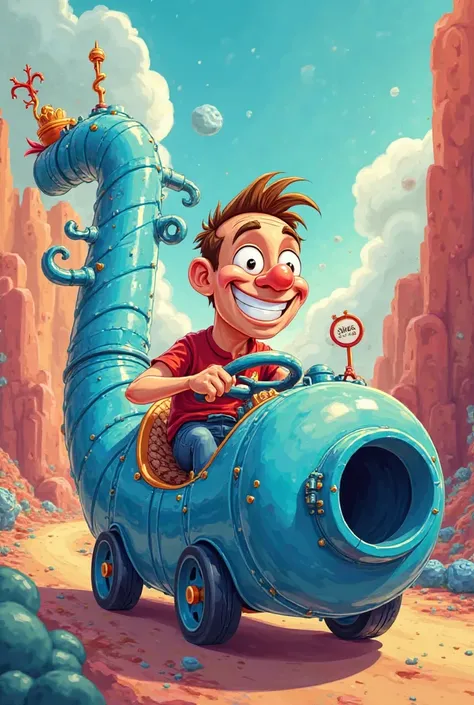 Man driving a gas pipe l.Let it be blue , color cartoon style