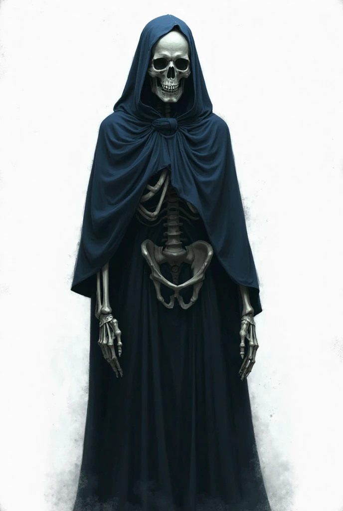 Skeleton of Death by Baylando La Chalana black cassock and light blue paletina with a white background