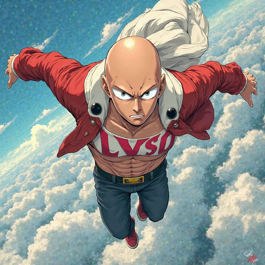 Anime One Punch Man 、Put the letters LVSO in capital letters、 I fly through the sky 、American casual style