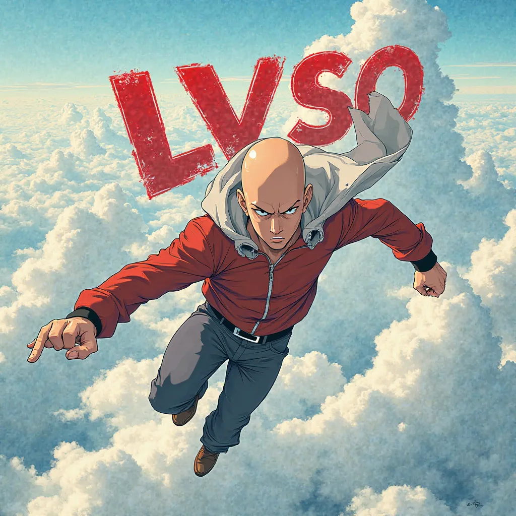 Anime One Punch Man 、Put the letters LVSO in capital letters、 I fly through the sky 、American casual style