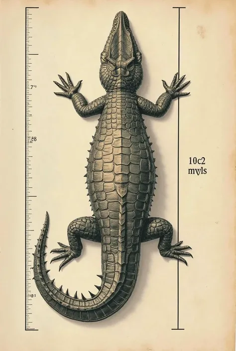 an image that illustrates a scientific article where measurements were taken and an alligator, Exemplify the two measures, both in the animal's womb. One measurement is that of the whole body, going from the snout to the tip of the tail, The other goes fro...