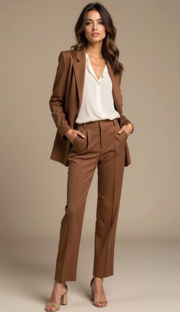 Women wear tailor-made clothing for a formal and professional look , The brown pantaloon pants are super versatile and can make up elegant or relaxed outfits.  Here are some suggestions :

Elegante e sofisticado

✔ Blusa de seda ou cetim (off-white, longin...