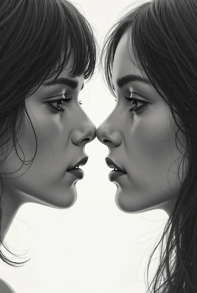 : A drawing of two faces almost touching, but there is a distance between them, illustrating the unattainable aspect of obsession and longing.