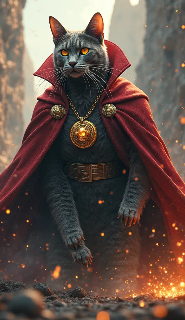 Giant cat in dr costume.Strange with its characteristic super realistic in cinematic locations with interesting poses and amazing effects